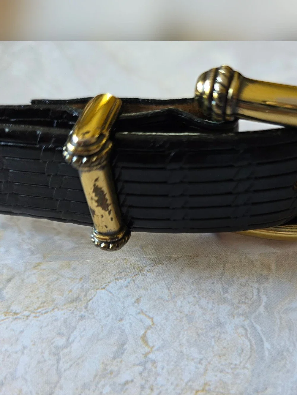 Talbots Italian Calfskin Leather Belt S Croc Embossed Gold Buckle Old Money